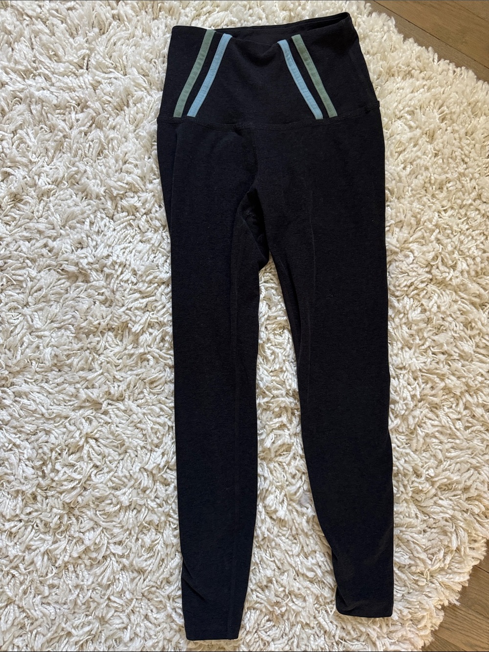 Beyond Yoga Black Leggings with Teal Stripe Detail